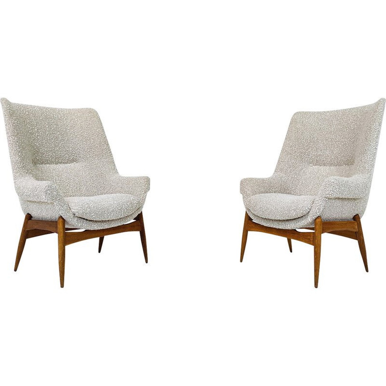 GMIK413AA○mobilia / モビリア DANISH 北欧ヴィン Pair of mid-century beige fabric armchairs by Julia Gaubek