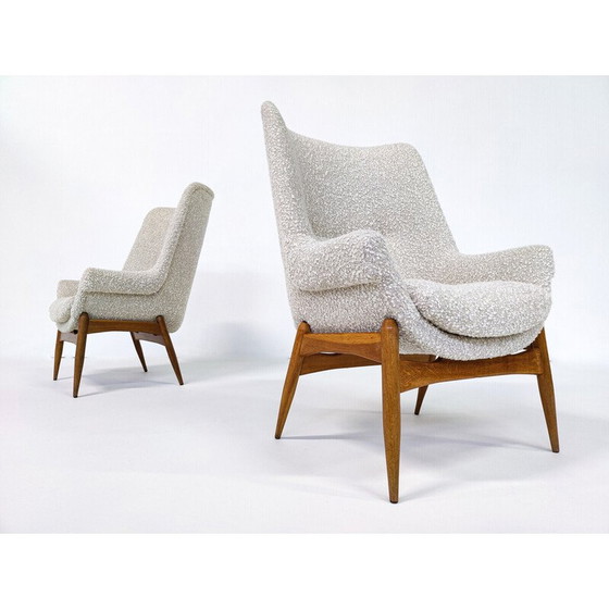Image 1 of Pair of mid-century beige fabric armchairs by Julia Gaubek, Hungary 1950s