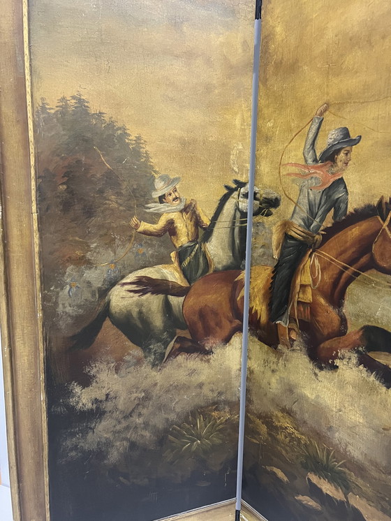 Image 1 of Wild Western Folding Screen Mid Century