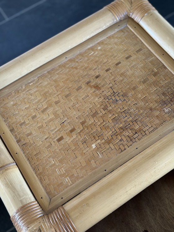 Image 1 of Pair of Vintage Bamboo and Ratan Side Tables