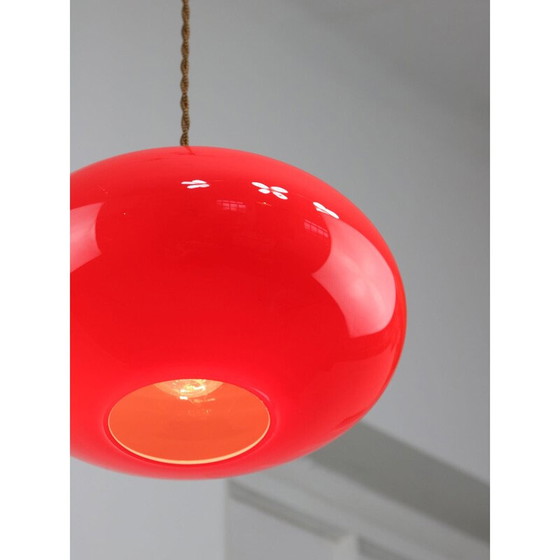 Image 1 of Vintage pendant lamp in brass and red glass, Italy 1960
