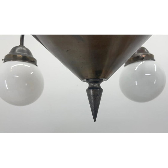 Image 1 of Lampadario vintage Art Déco in metallo e vetro lattimo, anni '30