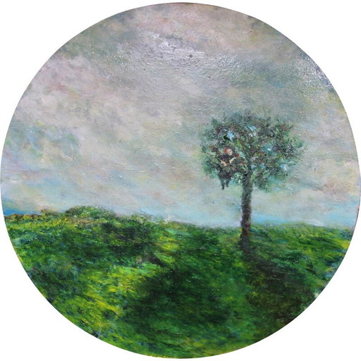 Óleo vintage sobre madera "Cercle Printanier 4" de Elodie Huré