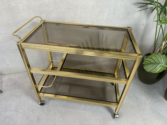 Image 1 of Vintage 80's bar trolley - Hollywood Regency