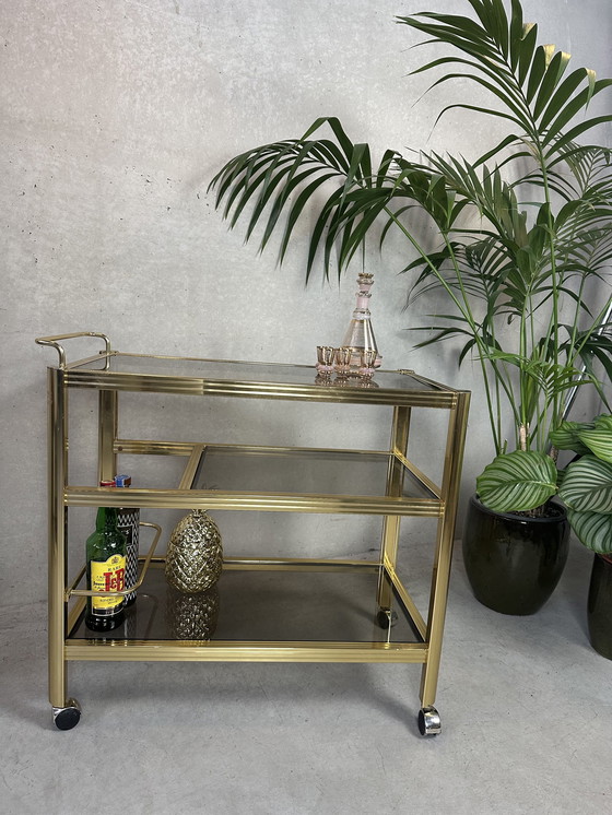 Image 1 of Vintage 80's bar trolley - Hollywood Regency