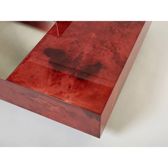 Image 1 of Vintage red parchment and steel coffee table with bar by Aldo Tura, Italy 1960