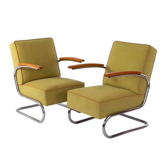 Image 1 of Pair of vintage Bauhaus cantilever armchairs in chromed steel, 1930