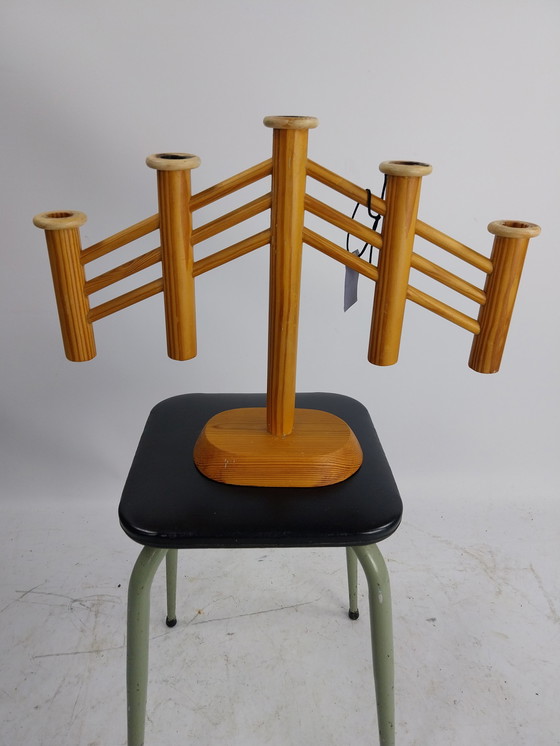 Image 1 of Pine Scandinavian 5 arm candelabra by aarikka