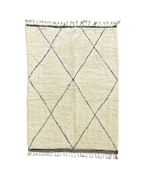 Tapis marocain moderne en laine, fait main, blanc - 205X310 Cm