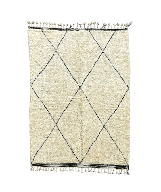 Image 1 of Tapis marocain moderne en laine, fait main, blanc - 205X310 Cm