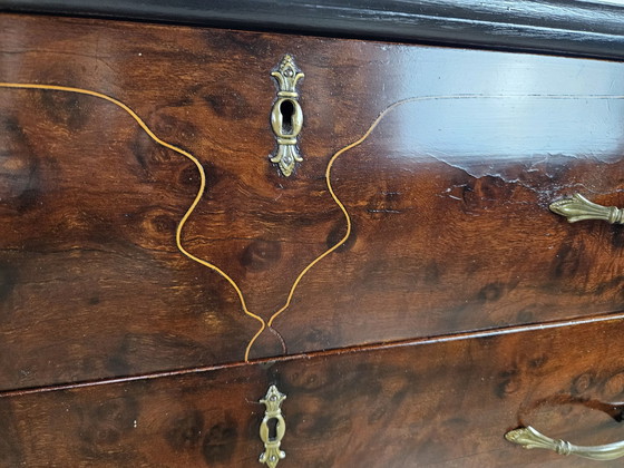 Image 1 of 1960S Chest Of Drawers In Mahogany And Lacquered Mahogany With Blue Glass