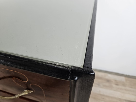 Image 1 of 1960S Chest Of Drawers In Mahogany And Lacquered Mahogany With Blue Glass