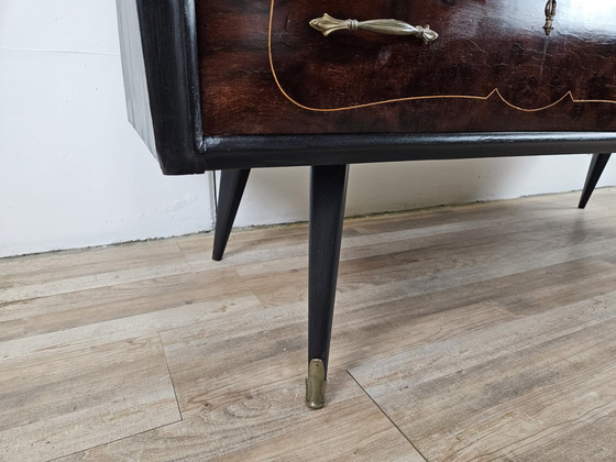 Image 1 of 1960S Chest Of Drawers In Mahogany And Lacquered Mahogany With Blue Glass