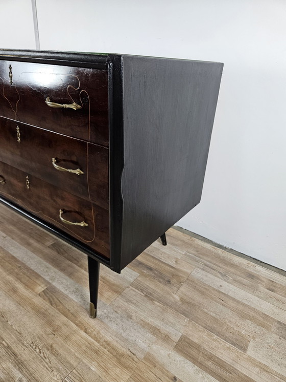 Image 1 of 1960S Chest Of Drawers In Mahogany And Lacquered Mahogany With Blue Glass