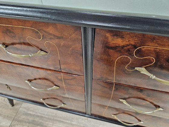 Image 1 of 1960S Chest Of Drawers In Mahogany And Lacquered Mahogany With Blue Glass