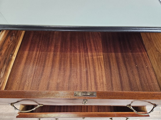 Image 1 of 1960S Chest Of Drawers In Mahogany And Lacquered Mahogany With Blue Glass