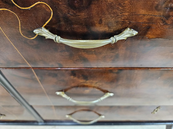 Image 1 of 1960S Chest Of Drawers In Mahogany And Lacquered Mahogany With Blue Glass