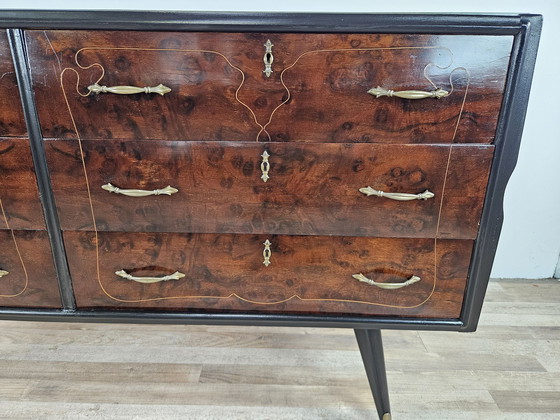 Image 1 of 1960S Chest Of Drawers In Mahogany And Lacquered Mahogany With Blue Glass