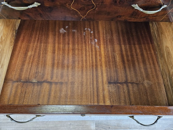 Image 1 of 1960S Chest Of Drawers In Mahogany And Lacquered Mahogany With Blue Glass