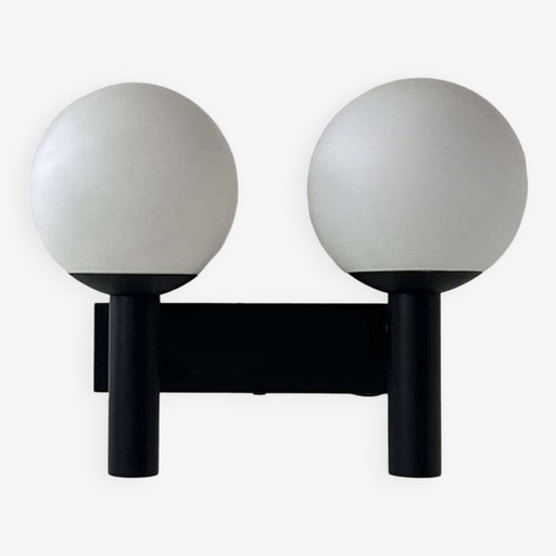 Double Wall Lamp In Opaline And Black Lacquered Metal By Raak - Netherlands 1960