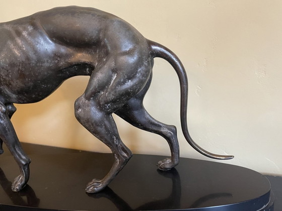 Image 1 of Statue Greyhound Dog Art Deco 1920 On Marble Pedestal