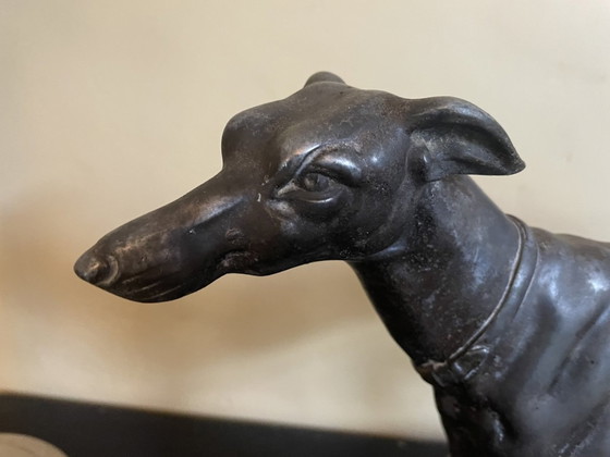 Image 1 of Statue Greyhound Dog Art Deco 1920 On Marble Pedestal