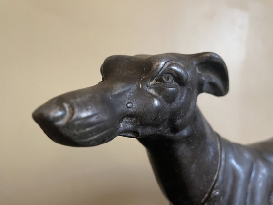 Image 1 of Statue Greyhound Dog Art Deco 1920 On Marble Pedestal