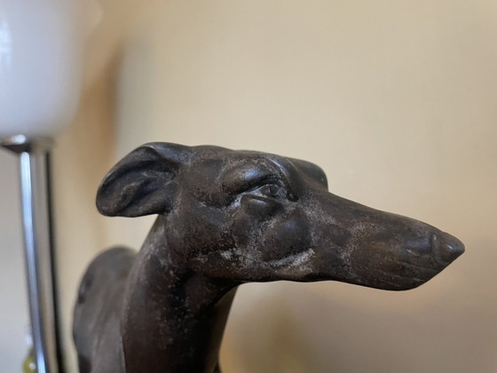 Image 1 of Statue Greyhound Dog Art Deco 1920 On Marble Pedestal