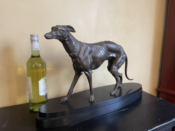 Image 1 of Statue Greyhound Dog Art Deco 1920 On Marble Pedestal