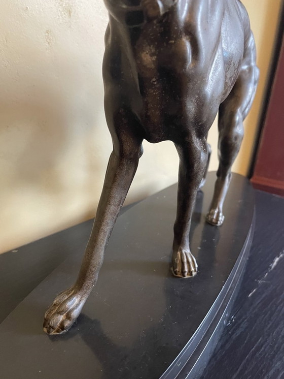 Image 1 of Statue Greyhound Dog Art Deco 1920 On Marble Pedestal