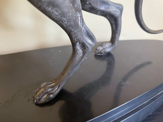 Image 1 of Statue Greyhound Dog Art Deco 1920 On Marble Pedestal