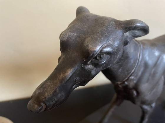 Image 1 of Statue Greyhound Dog Art Deco 1920 On Marble Pedestal