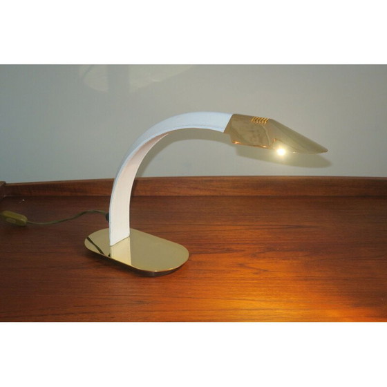 Image 1 of Vintage cobra desk lamp in leather and gilded brass, Italy