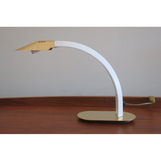 Image 1 of Vintage cobra desk lamp in leather and gilded brass, Italy