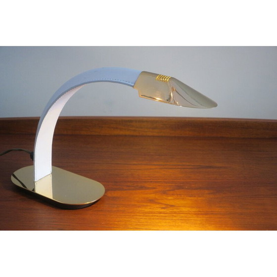 Image 1 of Vintage cobra desk lamp in leather and gilded brass, Italy