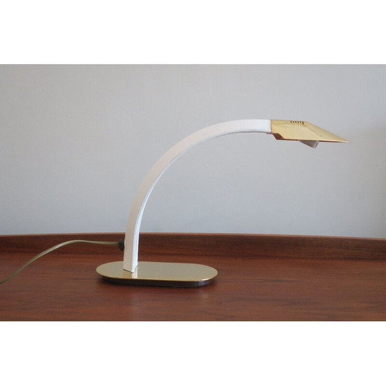 Image 1 of Vintage cobra desk lamp in leather and gilded brass, Italy