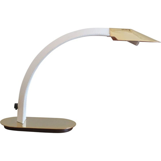 Image 1 of Vintage cobra desk lamp in leather and gilded brass, Italy