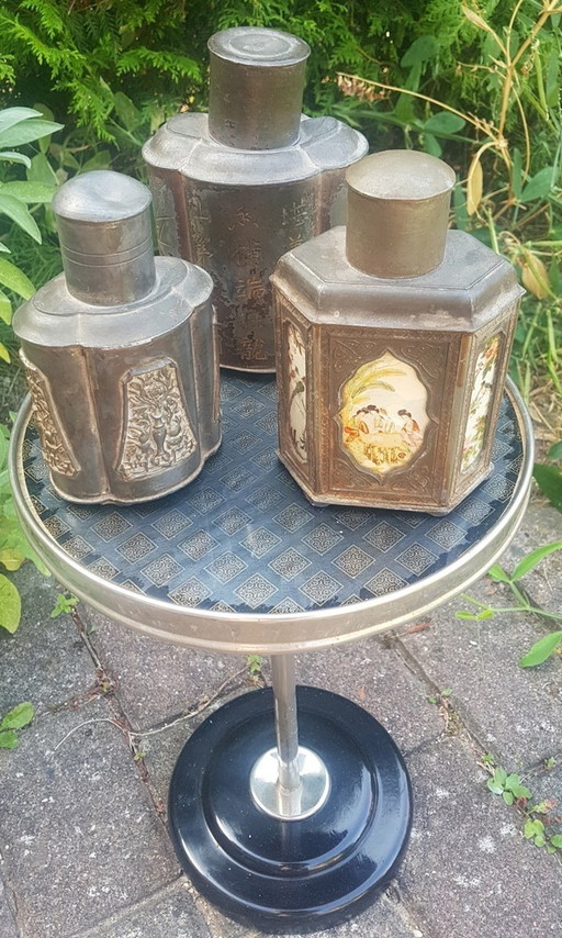 3X Ancient Chinese Pewter Tea Caddy