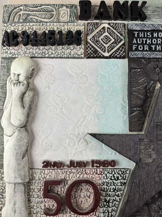 Image 1 of Thomas Tchopzan - 'Bank of Ghana, Fifty Cedi' - Large relief in hardwood and acrylic