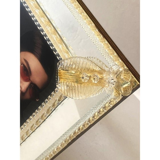 Image 1 of Contemporary Venetian Rectangular Photo Frame In Transparent And Gold Murano Glass