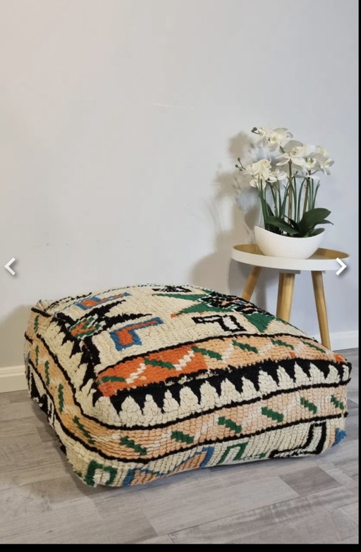 Vintage Moroccan Pouf, Berber Seat Cushion.