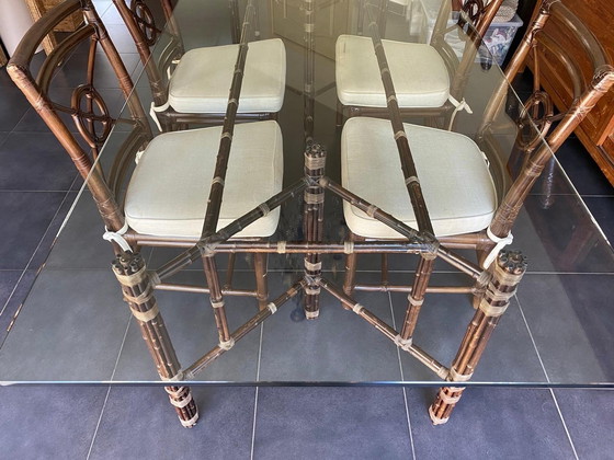 Image 1 of McGuire vintage Glass Dining Table + Dining Chairs (6)