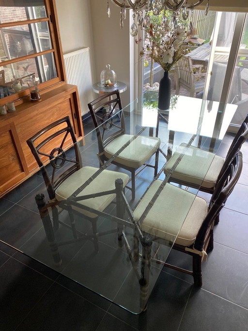 McGuire vintage Glass Dining Table + Dining Chairs (6)