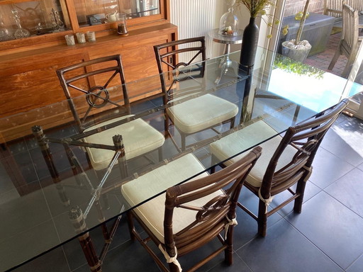 McGuire vintage Glass Dining Table + Dining Chairs (6)