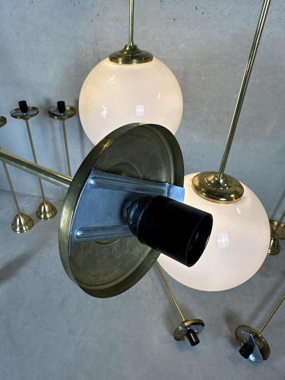 Image 1 of 11X Art Deco Xl Pendant Lamps - Opaline And Brass