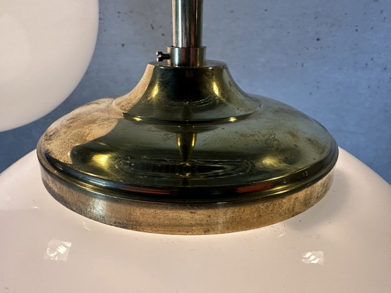 Image 1 of 11X Art Deco Xl Pendant Lamps - Opaline And Brass