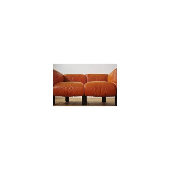 Image 1 of Vintage Marius and Marius living room set in orange leather by Mario Marenco for Arflex, 1970s