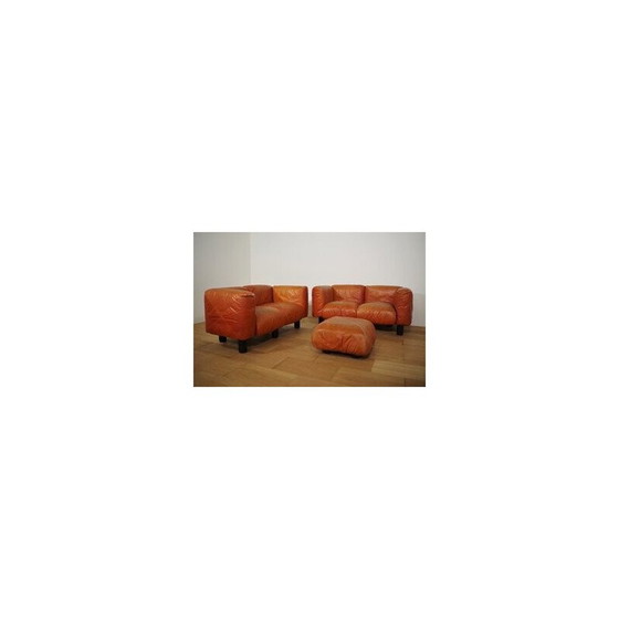 Image 1 of Vintage Marius and Marius living room set in orange leather by Mario Marenco for Arflex, 1970s