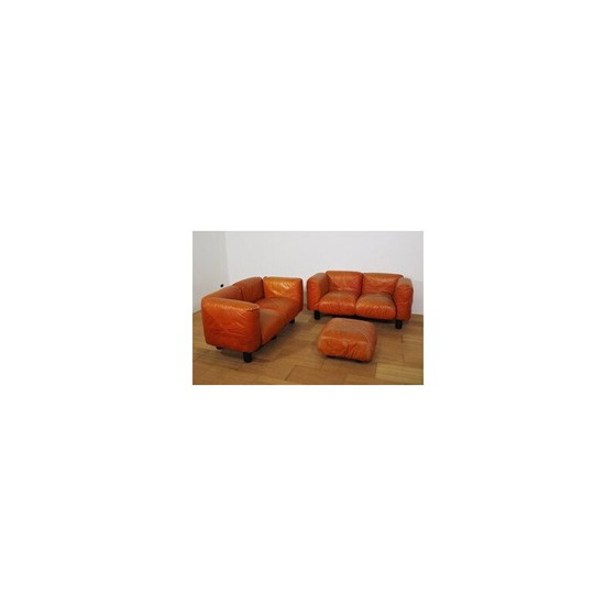 Image 1 of Vintage Marius and Marius living room set in orange leather by Mario Marenco for Arflex, 1970s