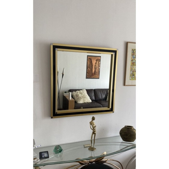 Image 1 of Specchio vintage con cornice in metallo cromato e laccato nero, Italia 1970